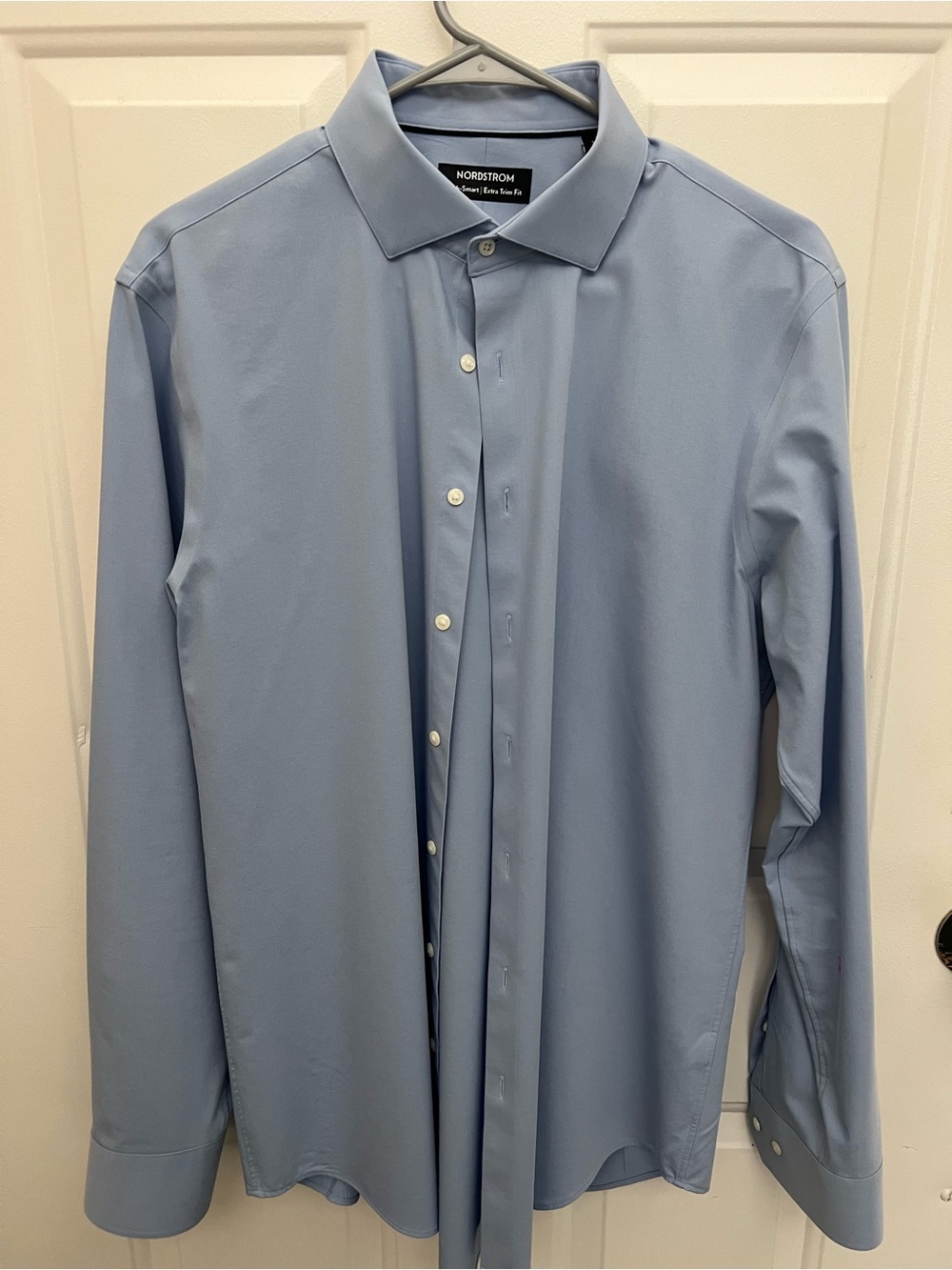 Nordstrom Men’s Tech-Start Extra Trim Fit Light  Blue Dress Shirt Size 16 34/35